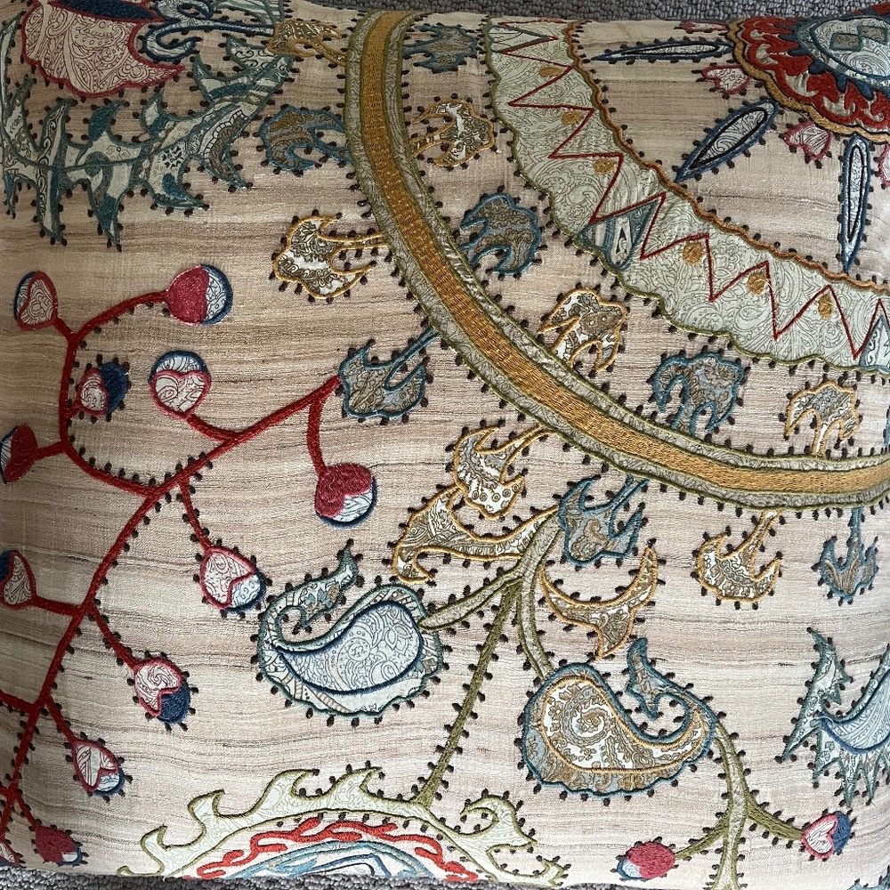 Pottery Barn Large Silk Embroidered Pillow